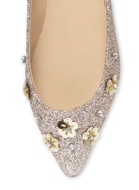 'Hero' Gold Flower Pointed Flat Pumps